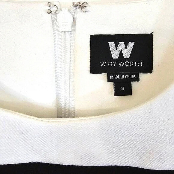 NWT W‎ by Worth Black Dress 2 White Stretch Cotton Twill Stripe Cutaway Mini - Picture 3 of 11